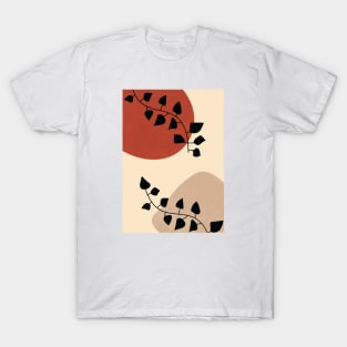 Abstract Pothos Leaf, Boho Botanical, Neutral Art, Earth Tones T-Shirt